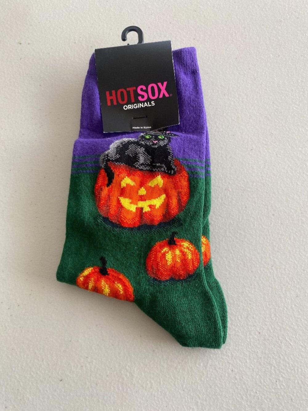 Hot Sox Halloween unisex Crew Socks Pumpkins & cat Cotton Blend Sz 9-11